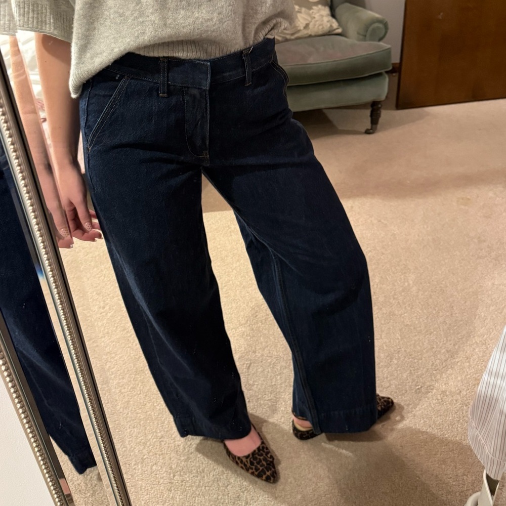 ABERCROMBIE Dark Wash Denim Ultra Loose Low Rise Trouser Button and Pocket Jeans